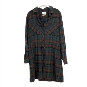 Wilfred Free plaid flannel drawstring dress green brown cotton cozy fall dress
